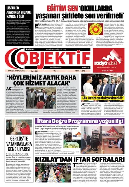 29.05.2018 tarihli sayı, 1. sayfa