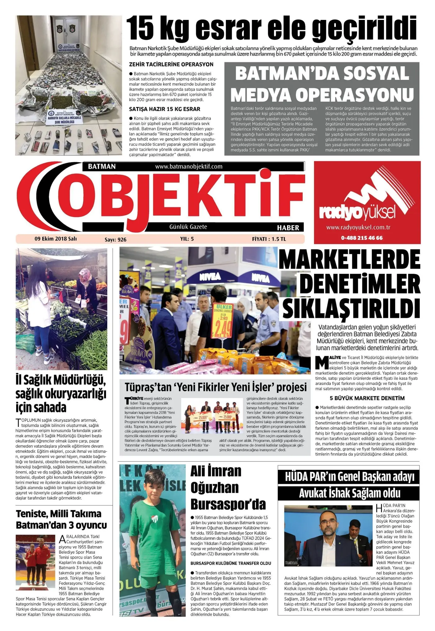 08.10.2018 tarihli sayı, 1. sayfa