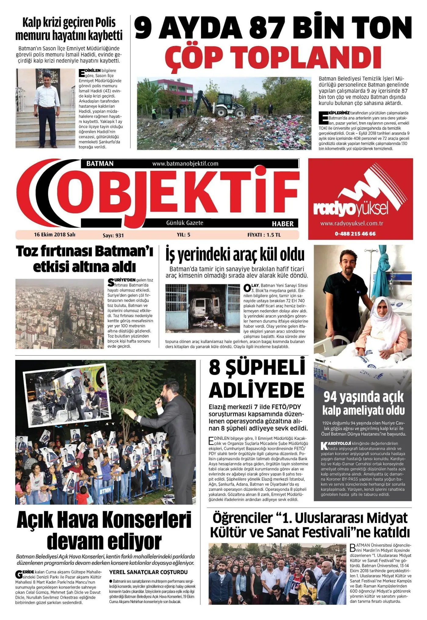 15.10.2018 tarihli sayı, 1. sayfa