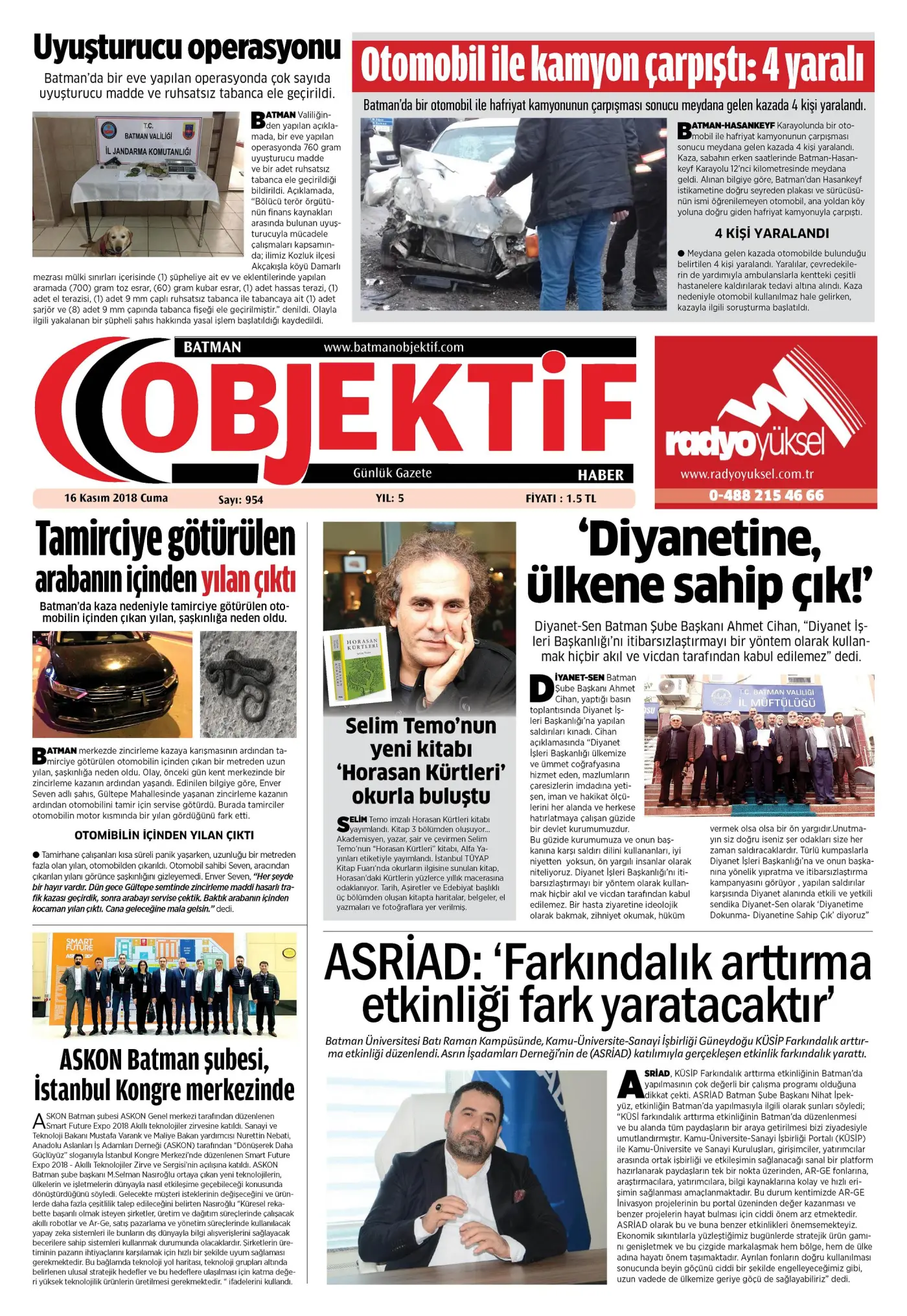 15.11.2018 tarihli sayı, 1. sayfa