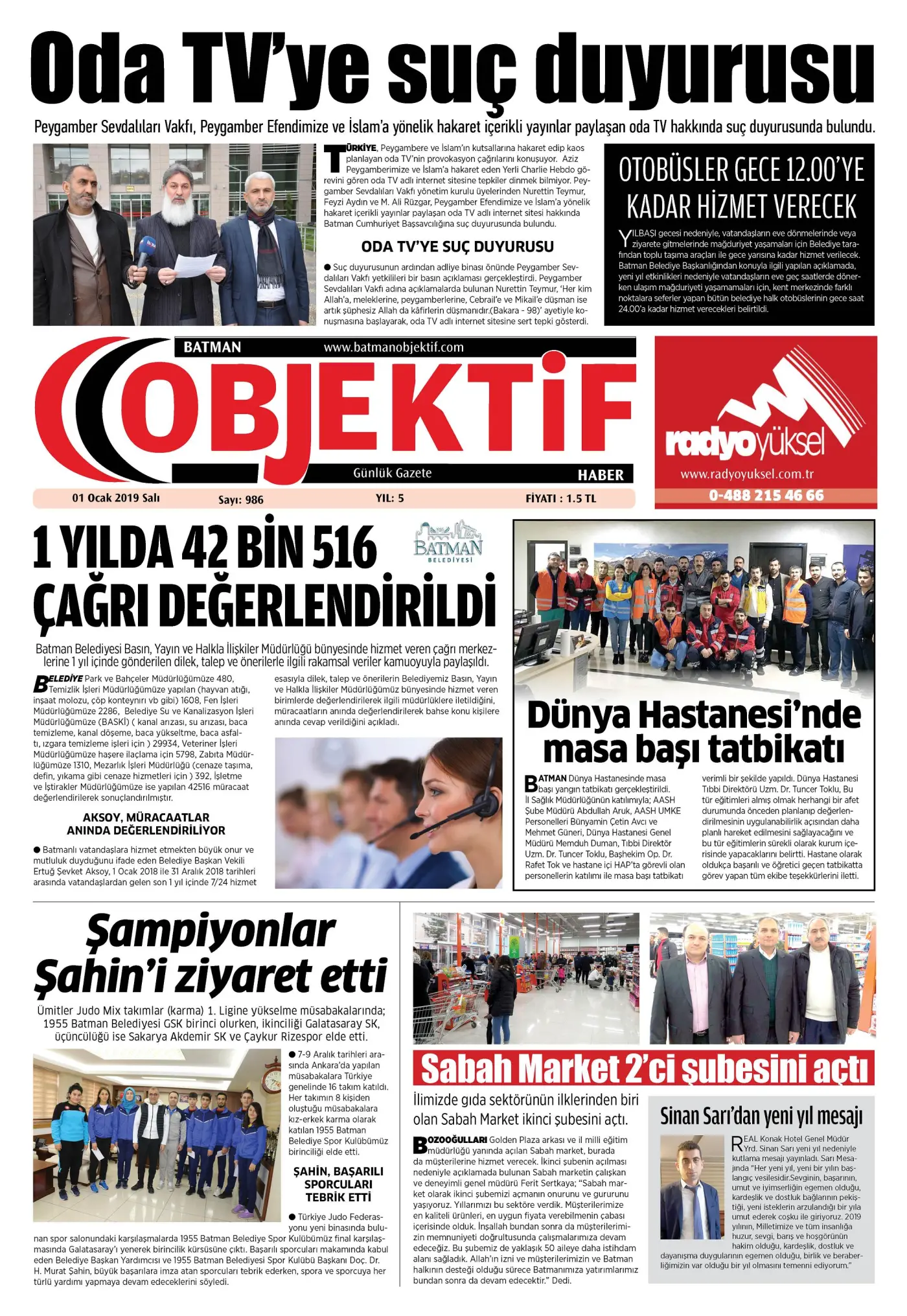 02.01.2019 tarihli sayı, 1. sayfa