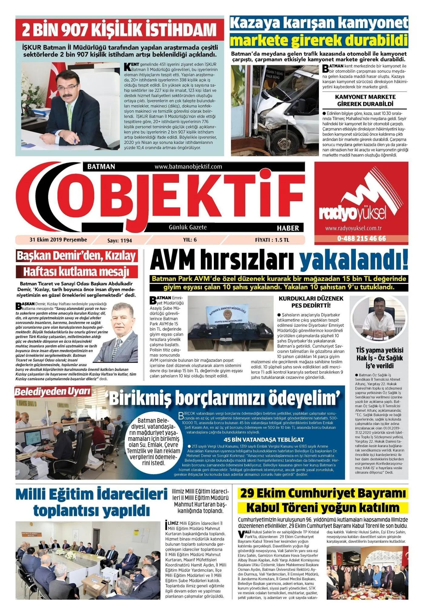 30.10.2019 tarihli sayı, 1. sayfa