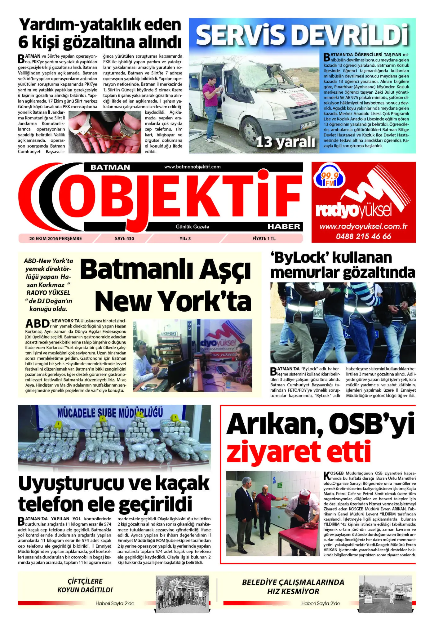 20.10.2016 tarihli sayı, 1. sayfa