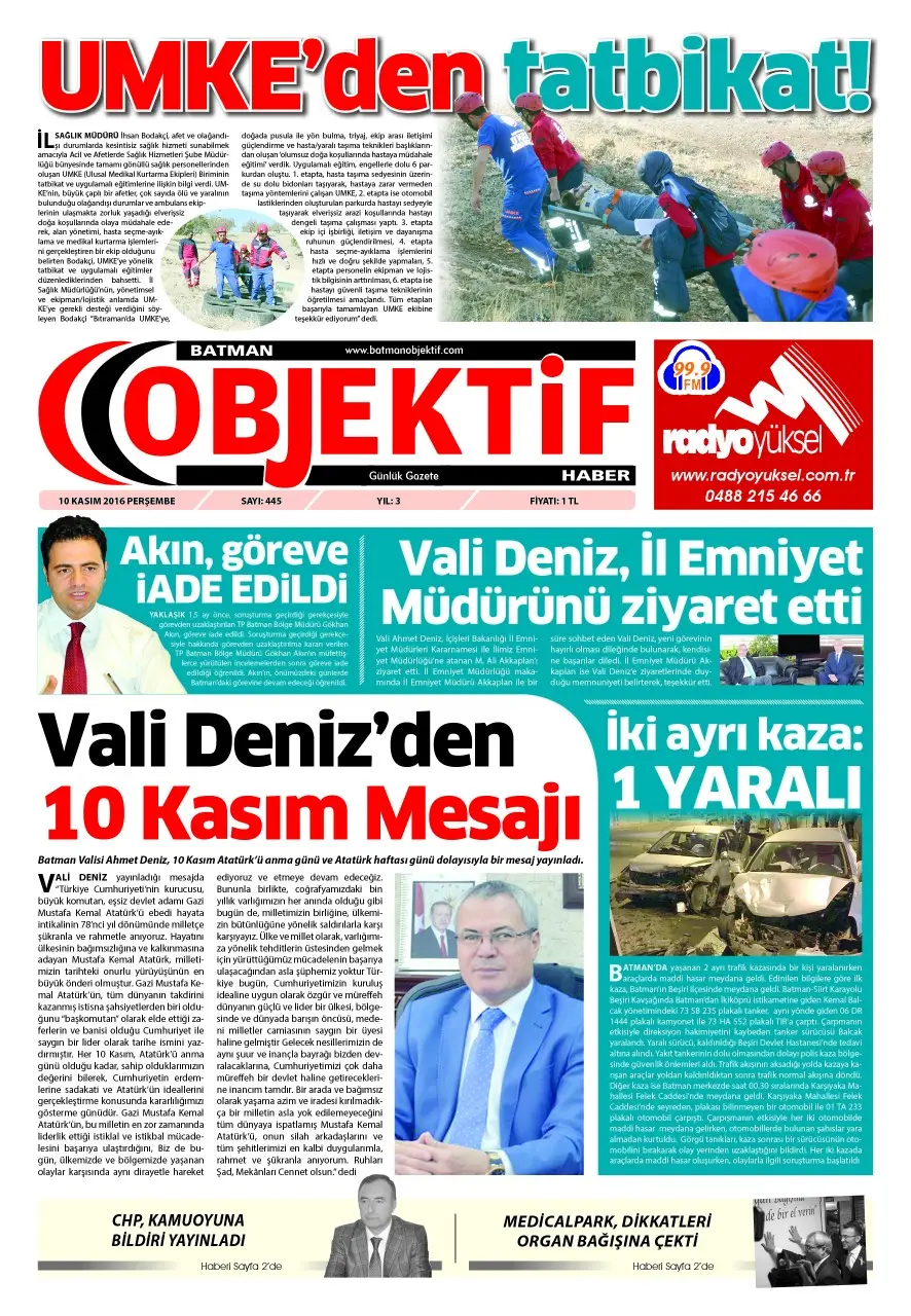 10.11.2016 tarihli sayı, 1. sayfa