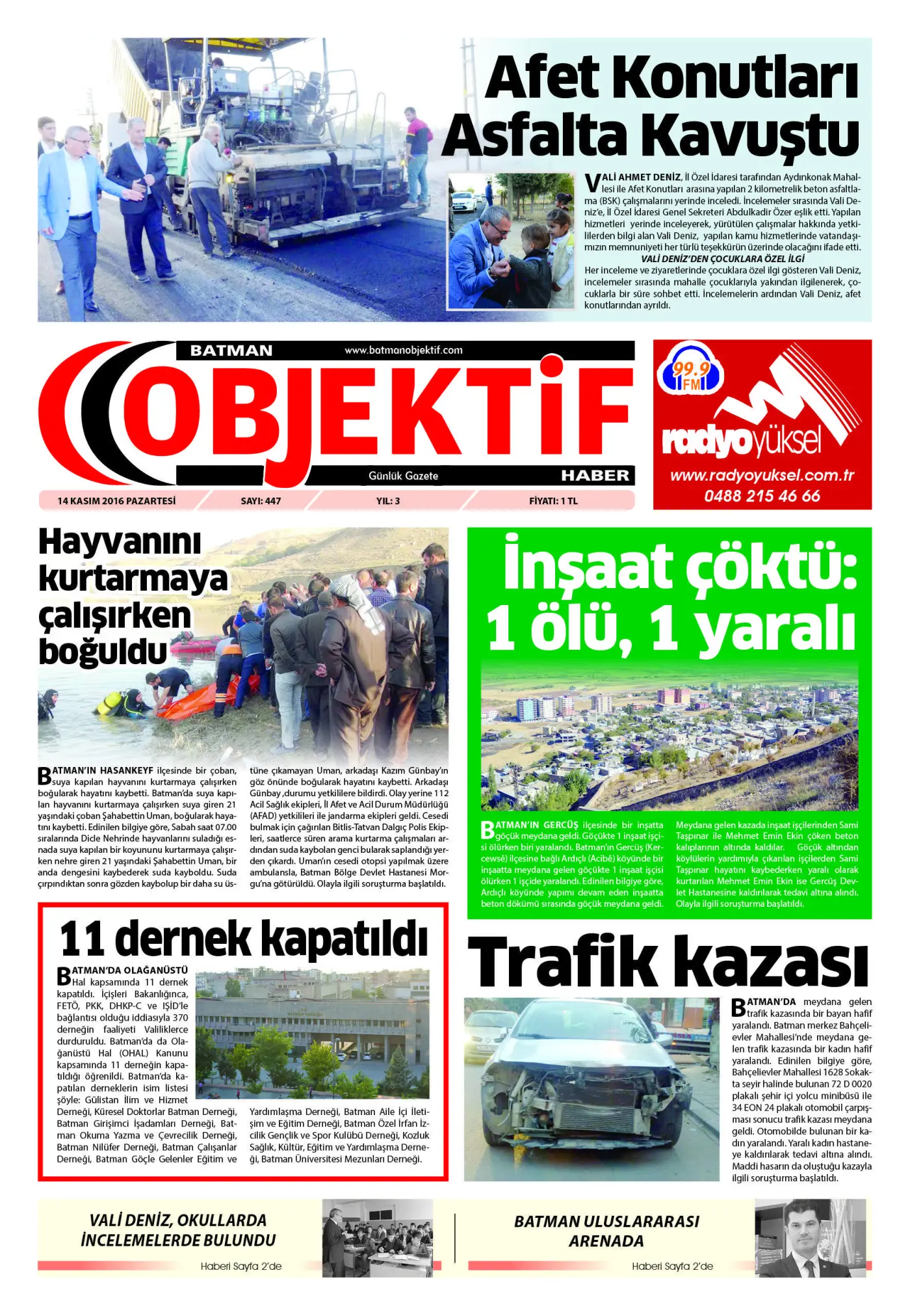 14.11.2016 tarihli sayı, 1. sayfa