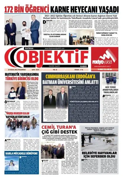 23.01.2022 tarihli sayı, 1. sayfa