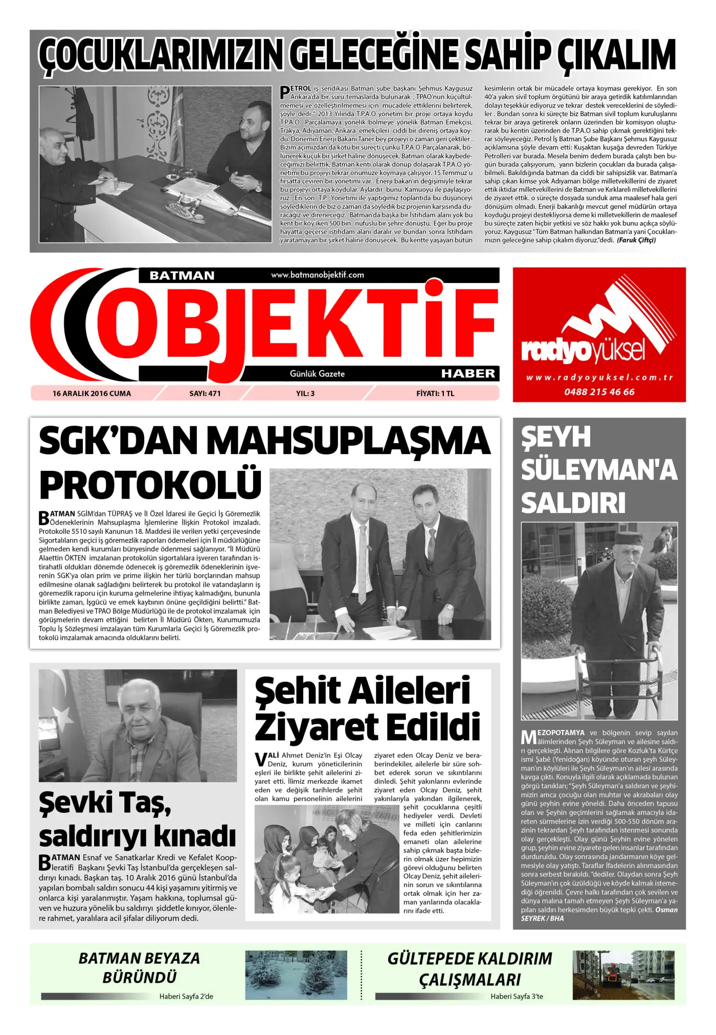 18.12.2016 tarihli sayı, 1. sayfa