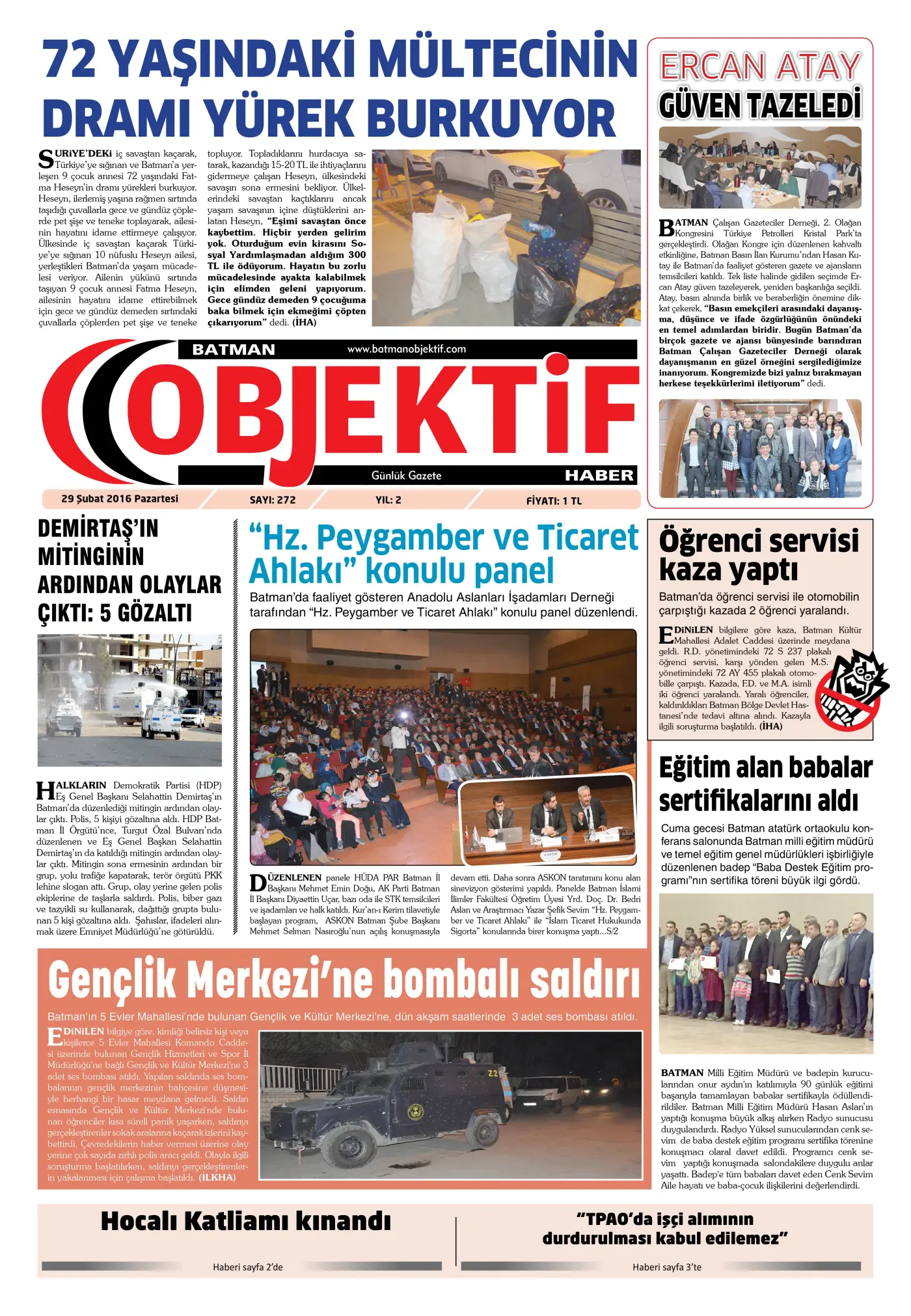 28.02.2016 tarihli sayı, 1. sayfa
