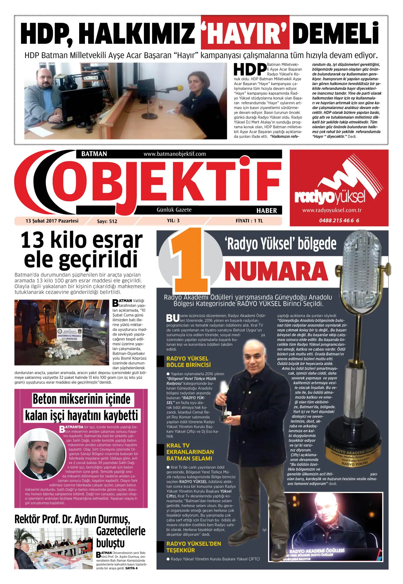 12.02.2017 tarihli sayı, 1. sayfa
