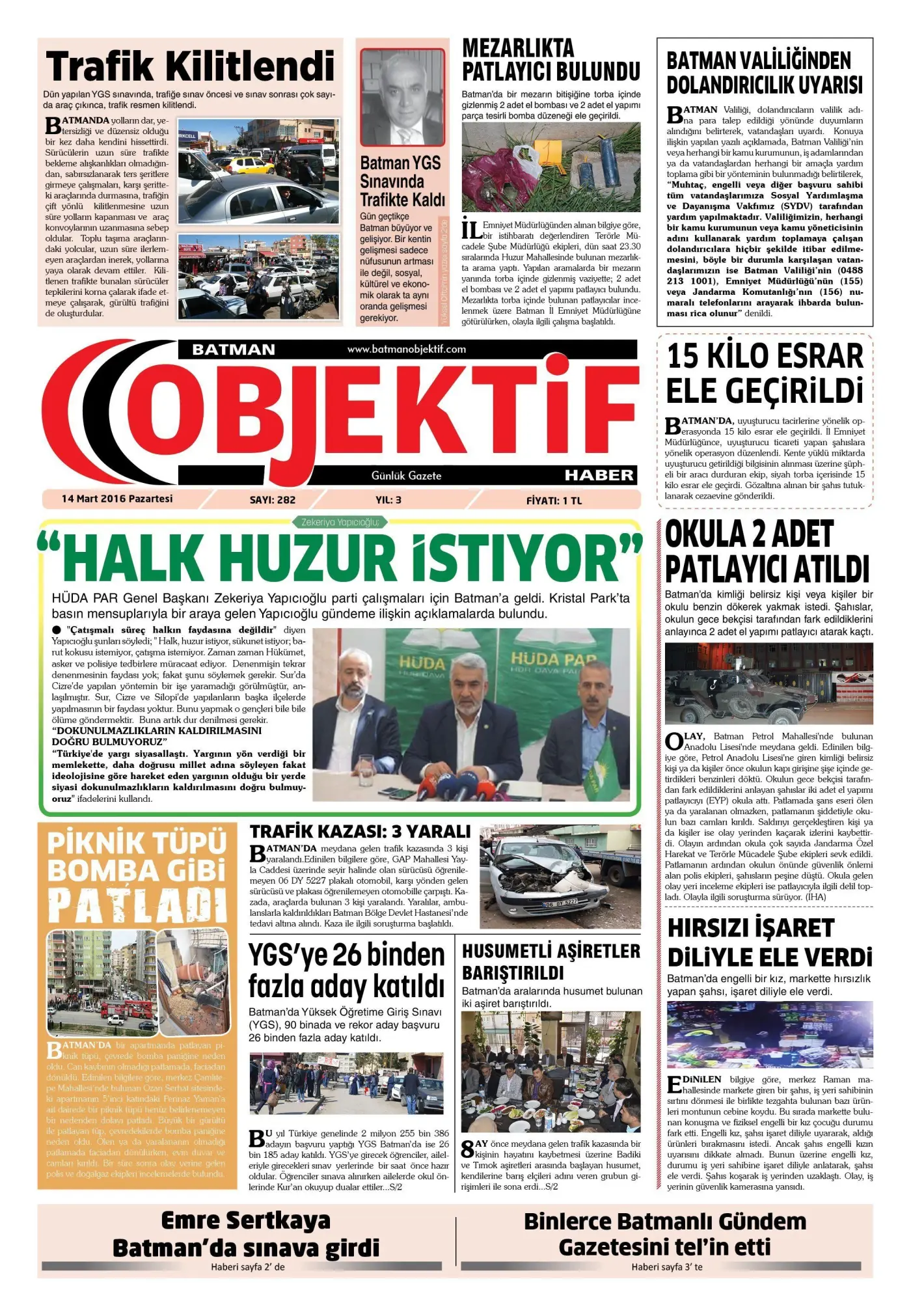 14.03.2016 tarihli sayı, 1. sayfa